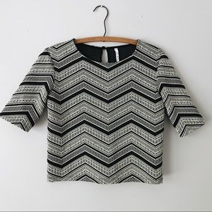 🌿Willow & Clay Black White Chevron Knit Crop Top